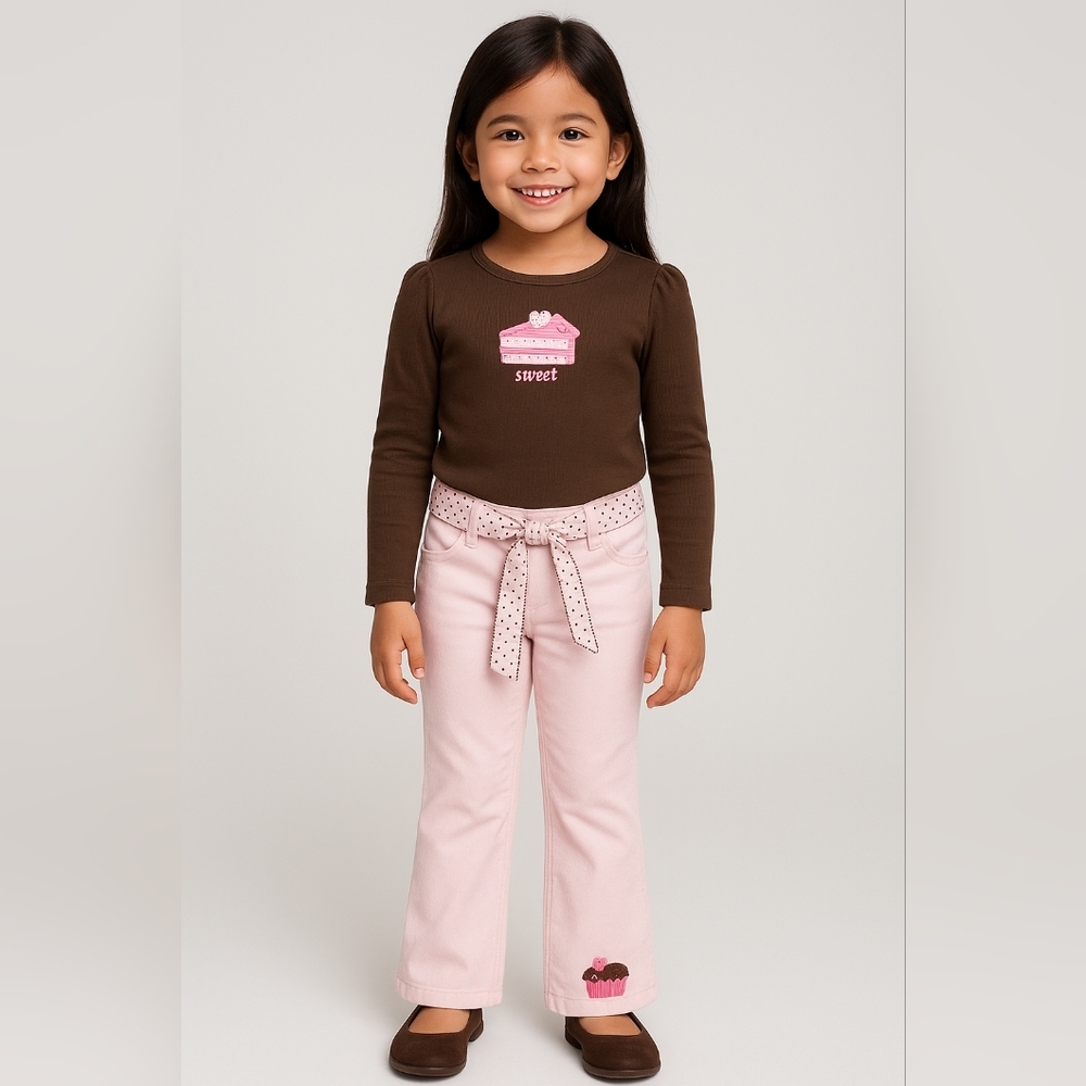 Gymboree Brown Top with Pink Cake Design